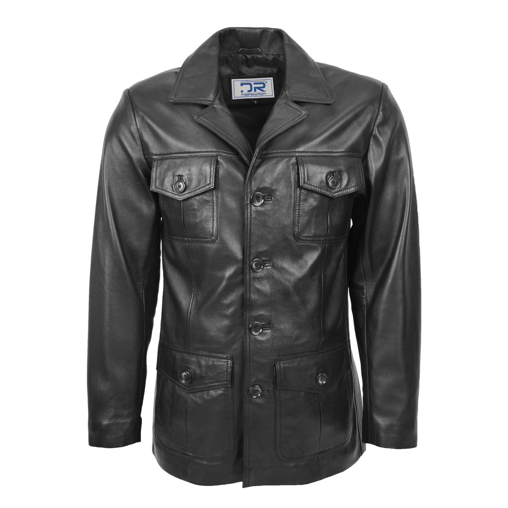 DR136 Men's Classic Safari Leather Jacket Black 3