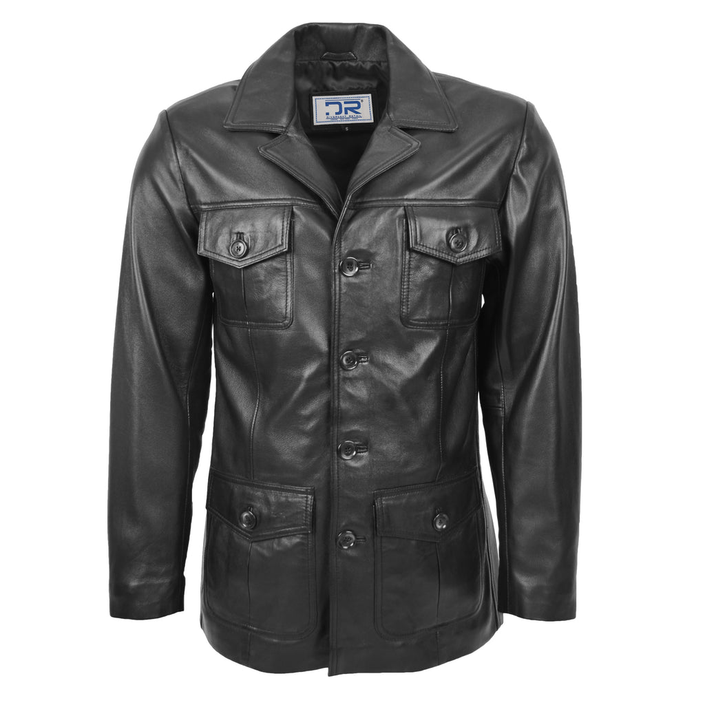 DR136 Men's Classic Safari Leather Jacket Black 1