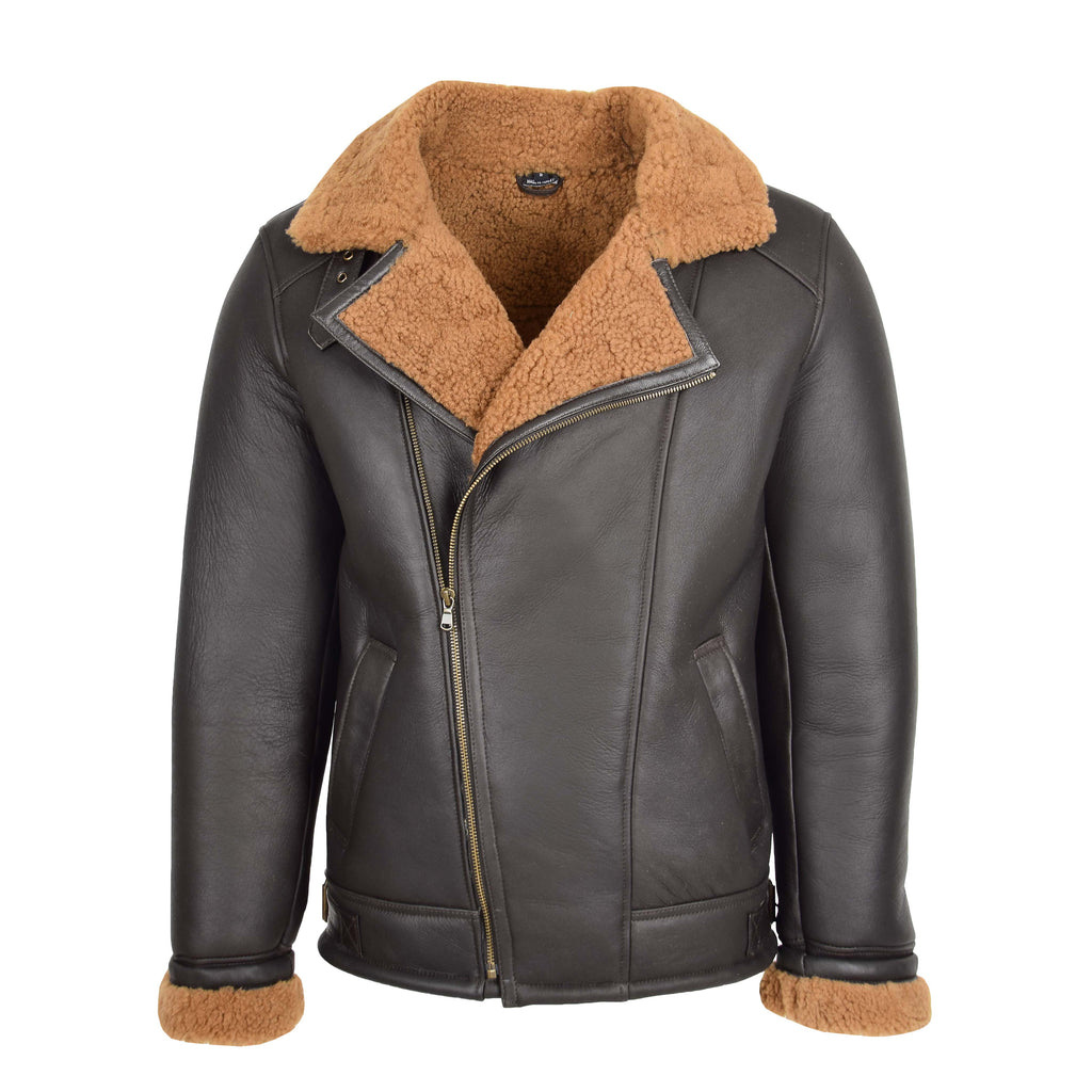 DR167 Men's Classic Sheepskin Leather Jacket Brown 1