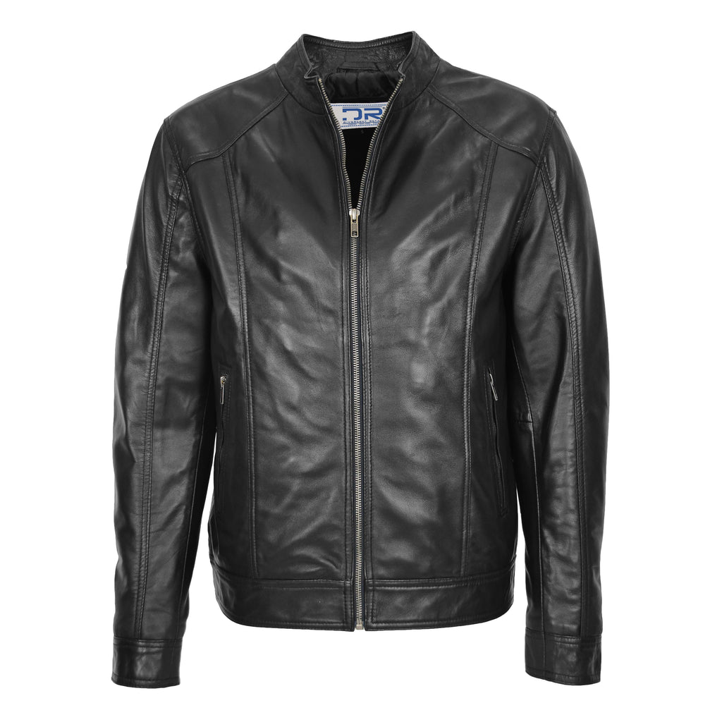 DR153 Men's Casual Biker Leather Jacket Black 1