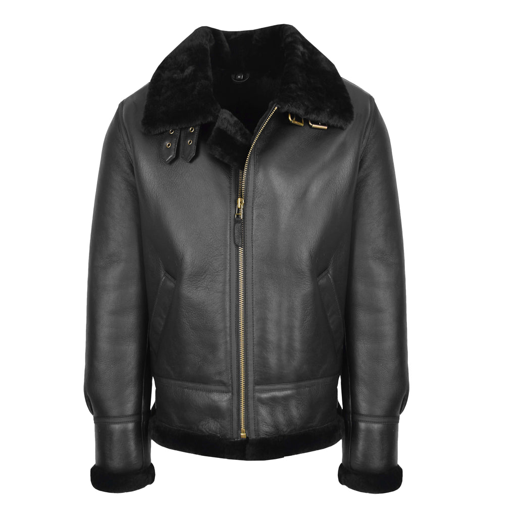 DR166 Men's Sheepskin Classic Leather Jacket Black 1