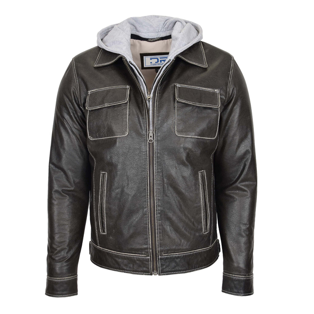 DR160 Men's Casual Biker Leather Jacket Grey 1