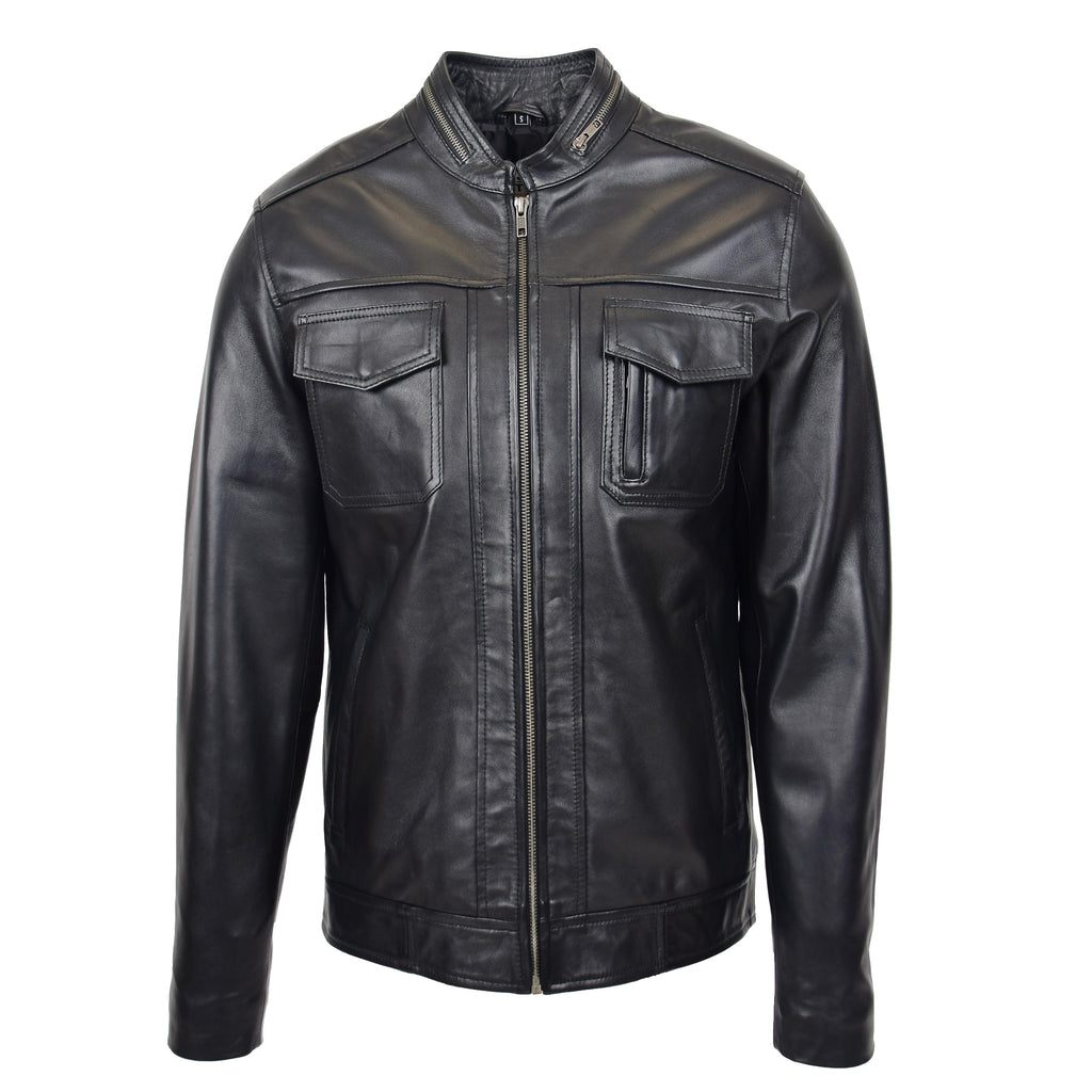 DR149 Men's Vintage Style Leather Biker Jacket Black 1