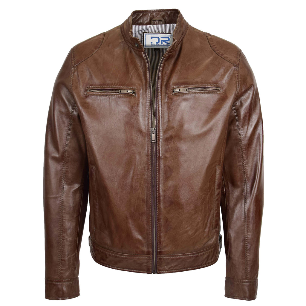 DR139 Men's Vintage Biker Leather Jacket Brown 1