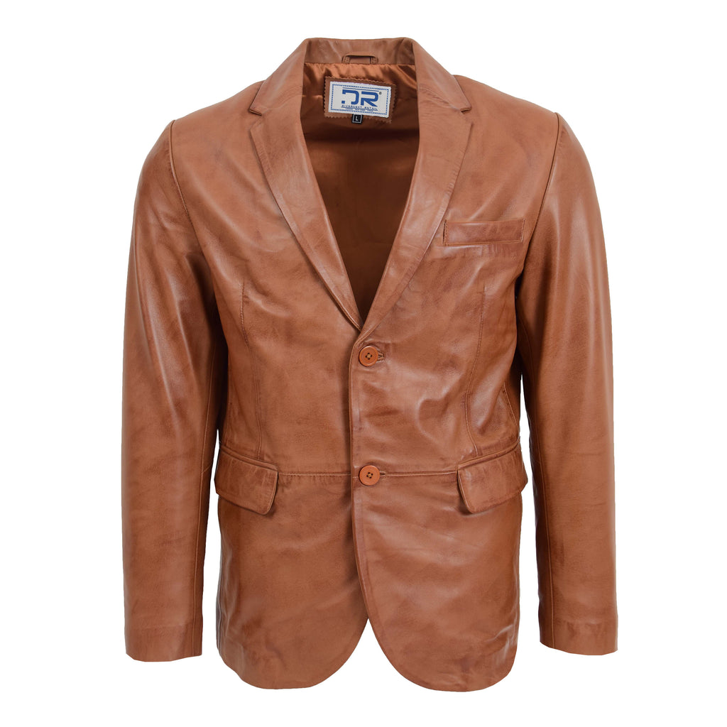 DR170 Men's Blazer Leather Jacket Tan 1