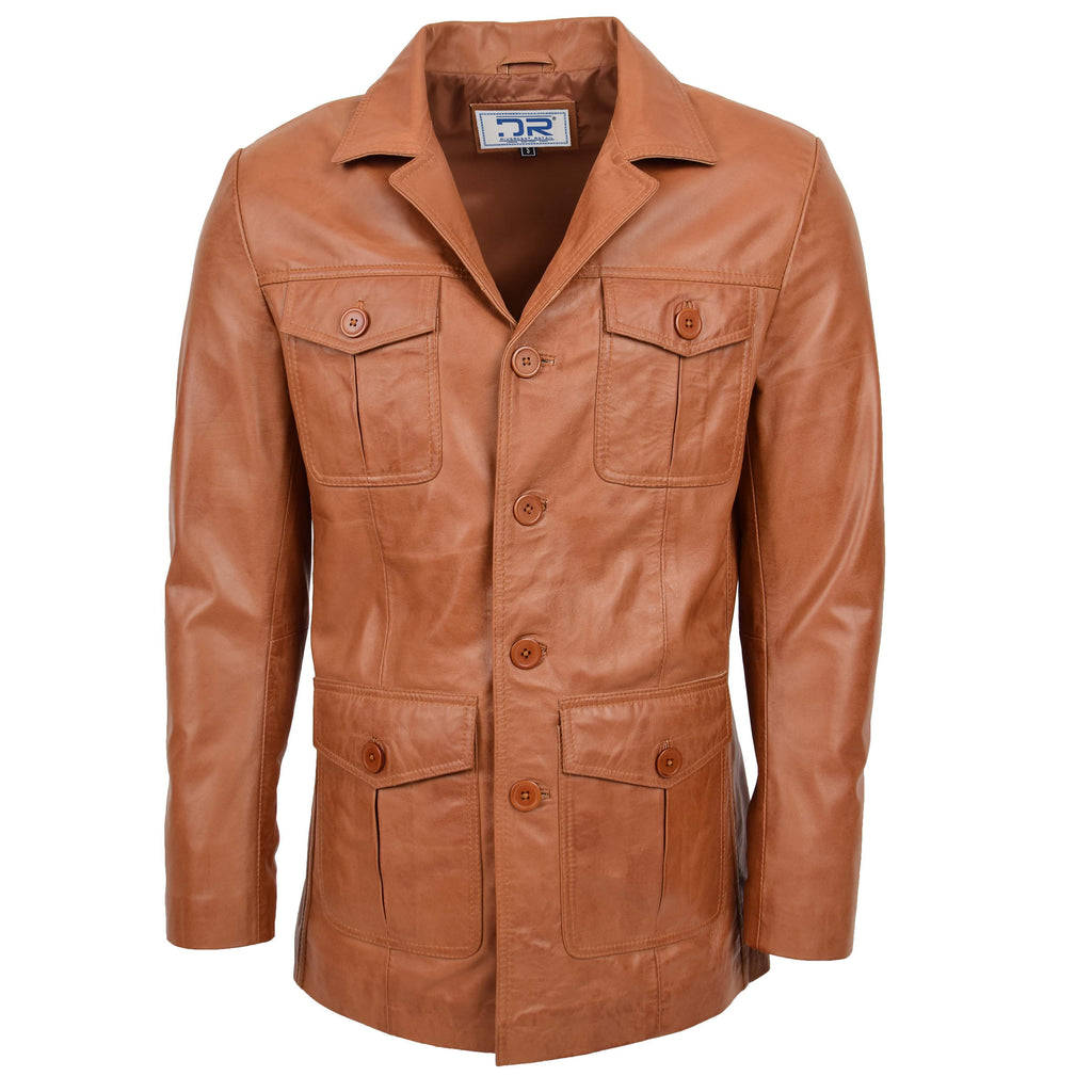 DR136 Men's Classic Safari Leather Jacket Tan 1