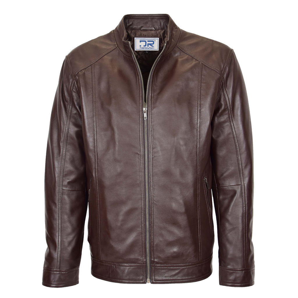 DR153 Men's Casual Biker Leather Jacket Brown 1