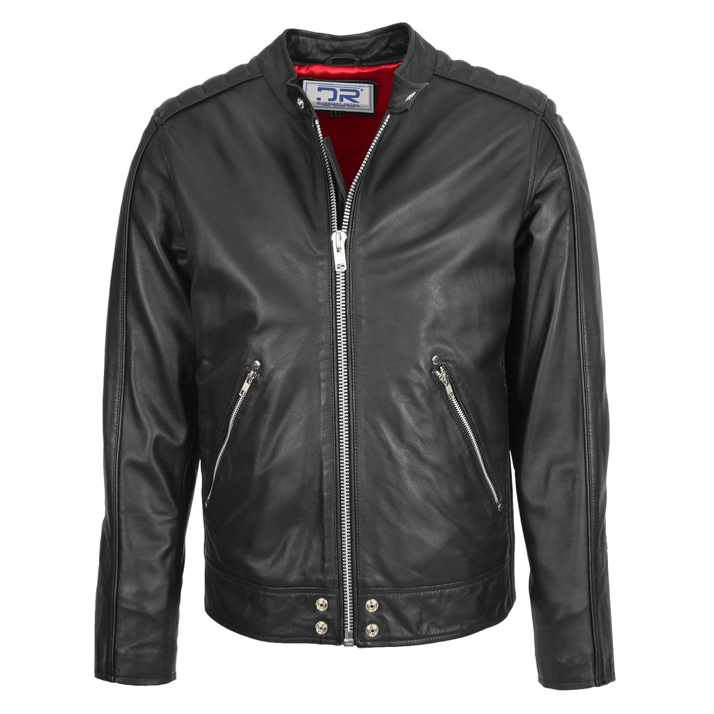 DR175 Men's Leather Casual Biker Fashion Jacket Black 1