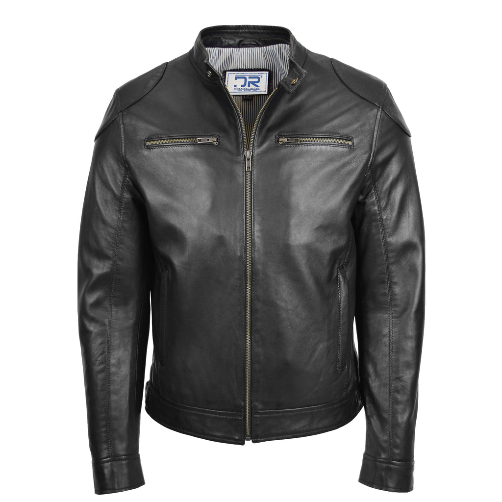 DR139 Men's Vintage Biker Leather Jacket Black 1