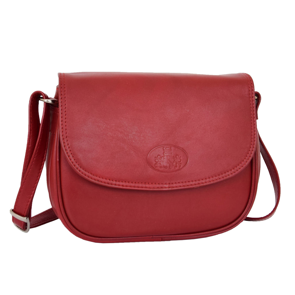 DR459 Women's Leather Cross Body Flap over Bag Red 1