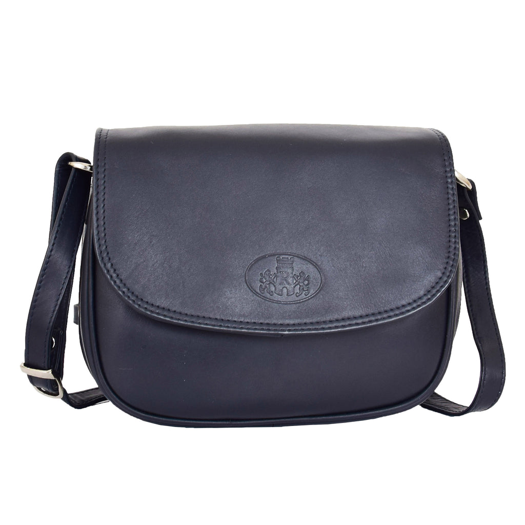 DR459 Women's Leather Cross Body Flap over Bag Navy 1