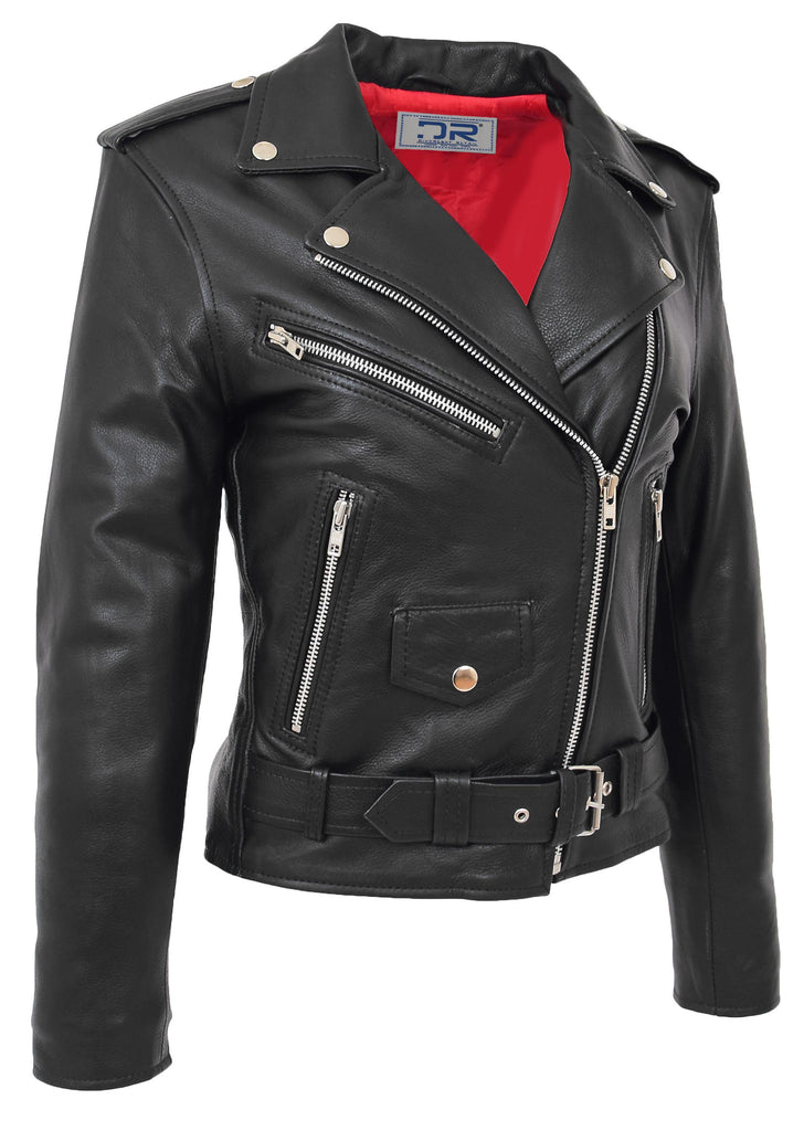 DR231 Women's Black Biker Jacket Brando Style 2