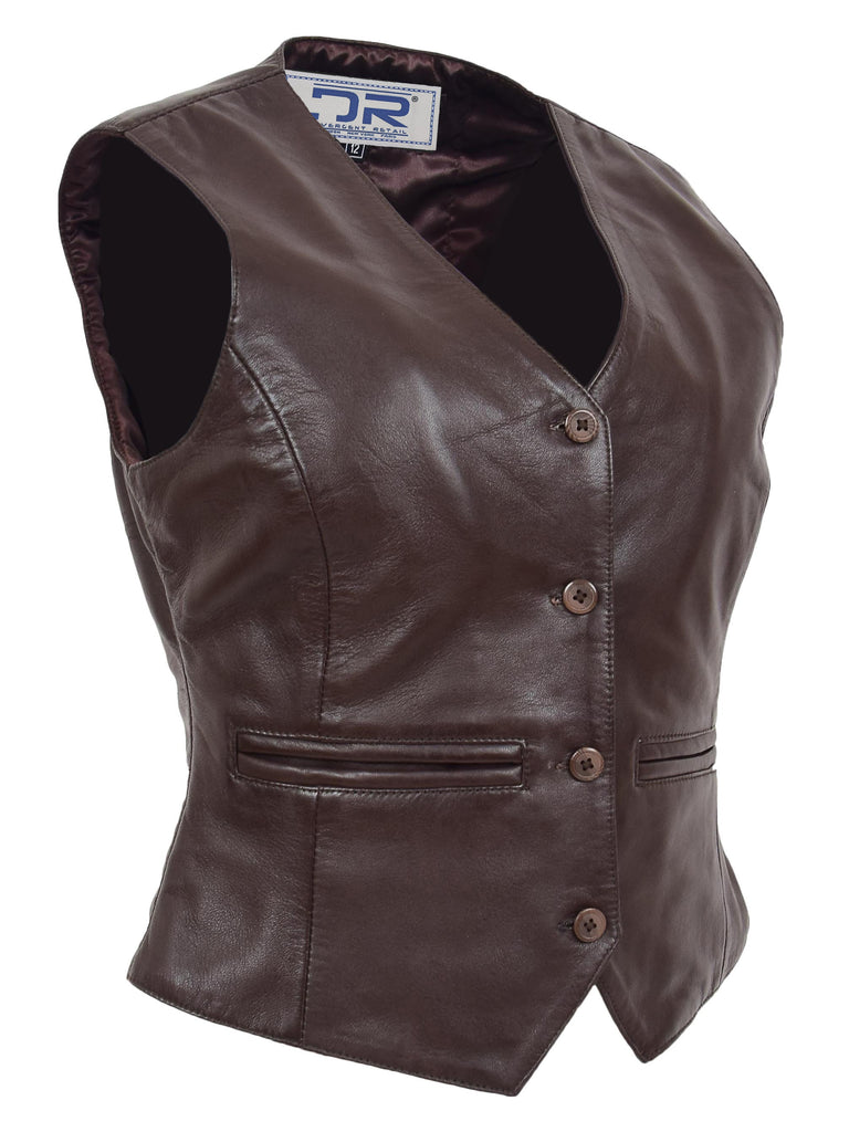 DR212 Women's Classic Leather Waistcoat Brown 2