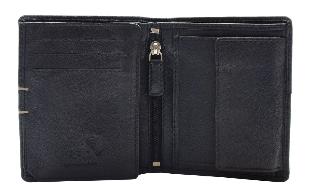 DR440 Men's Real Leather Small Bifold Wallet Black 2