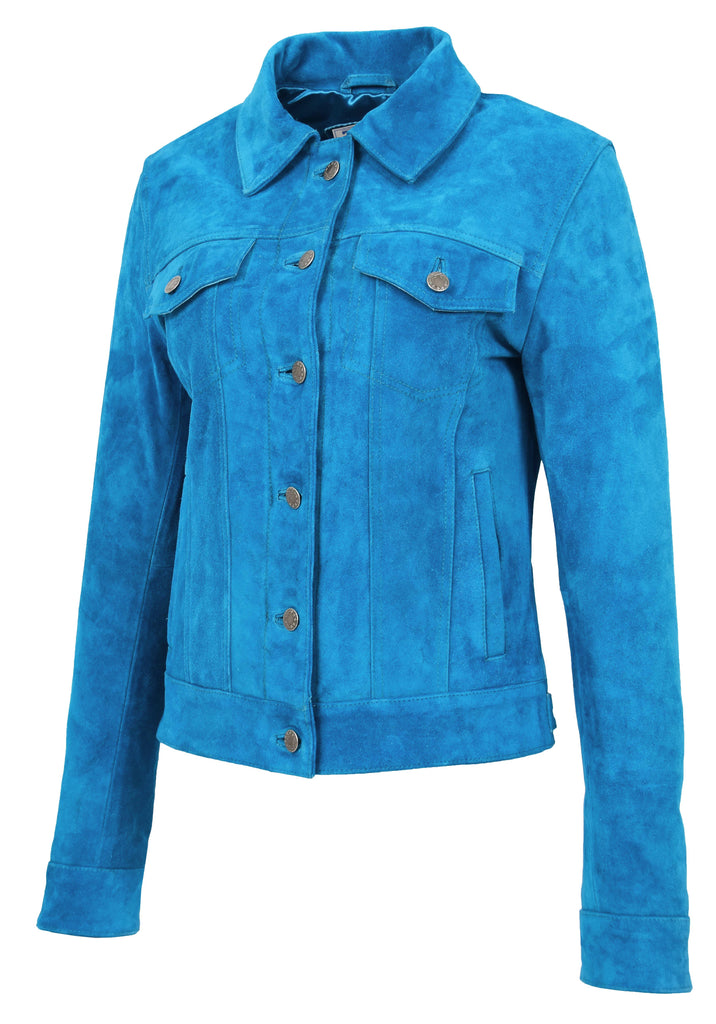 DR213 Women's Retro Classic Levi Style Leather Jacket Blue 3
