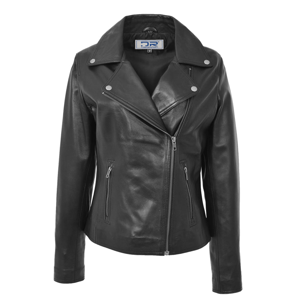 DR216 Women's Casual Smart Biker Leather Jacket Black 1