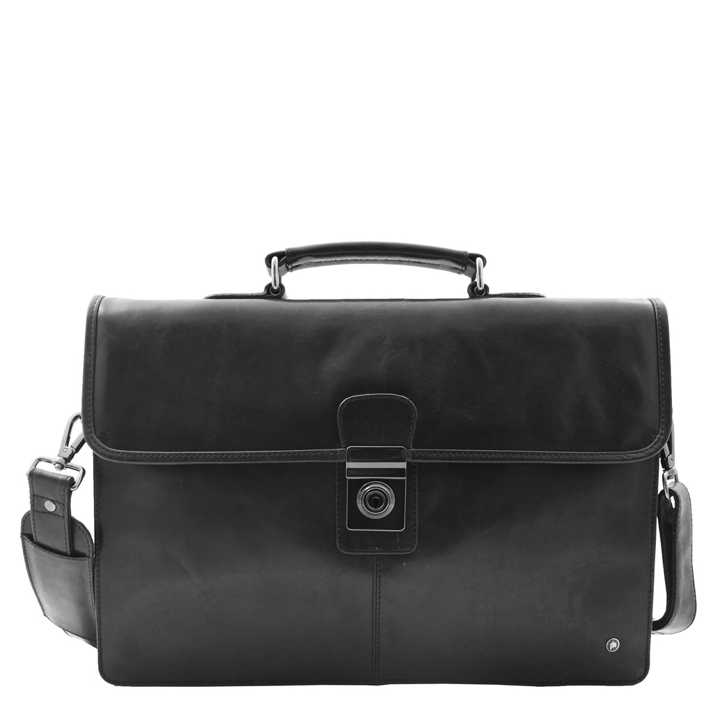 DR331 Men's Leather Slimline Briefcase Business Bag Black 3