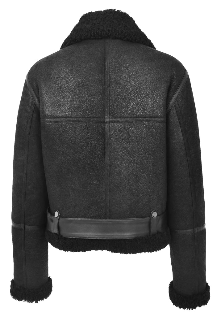 DR228 Women's Retro Sheepskin Leather Jacket Short Black 4