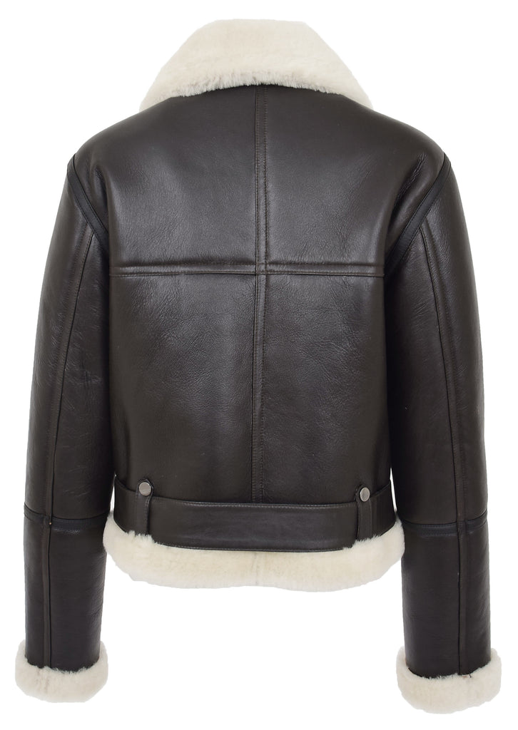 DR228 Women's Retro Sheepskin Leather Jacket Short Brown 8