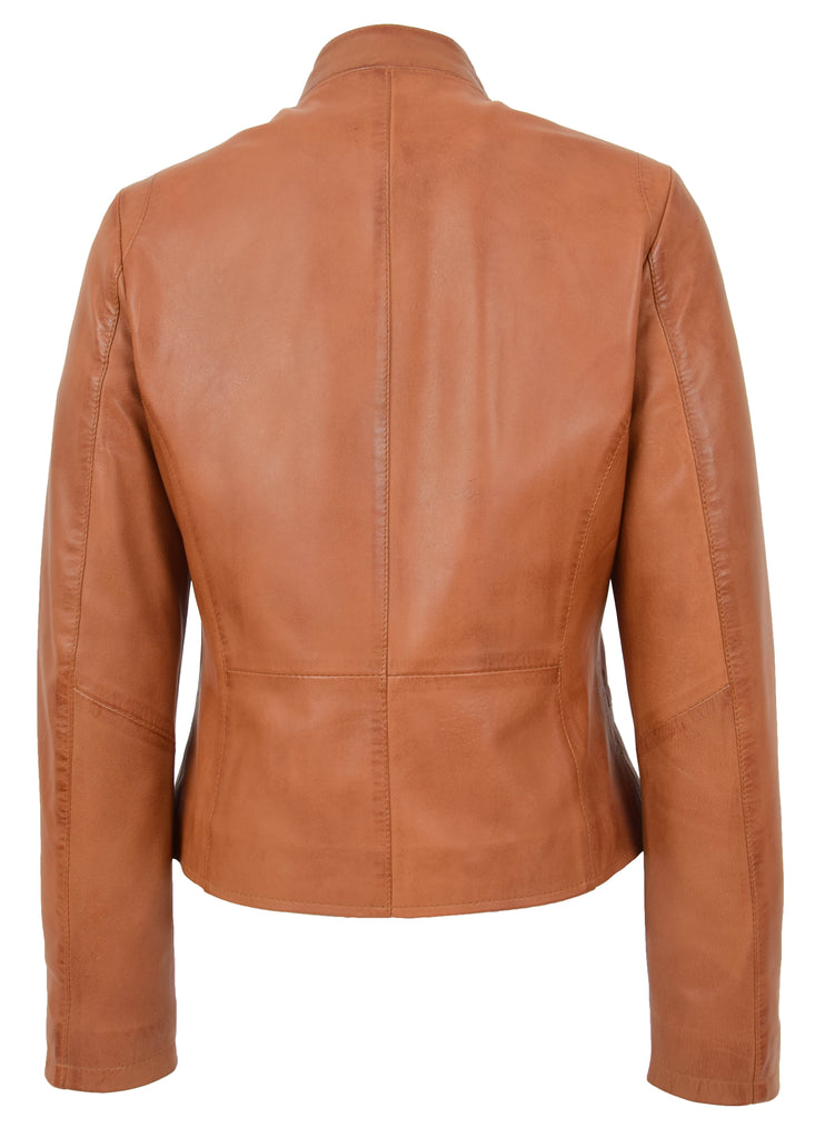 DR210 Women's Casual Biker Leather Jacket Tan 2