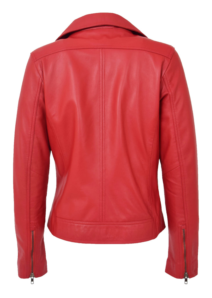 DR216 Women's Casual Smart Biker Leather Jacket Red 3