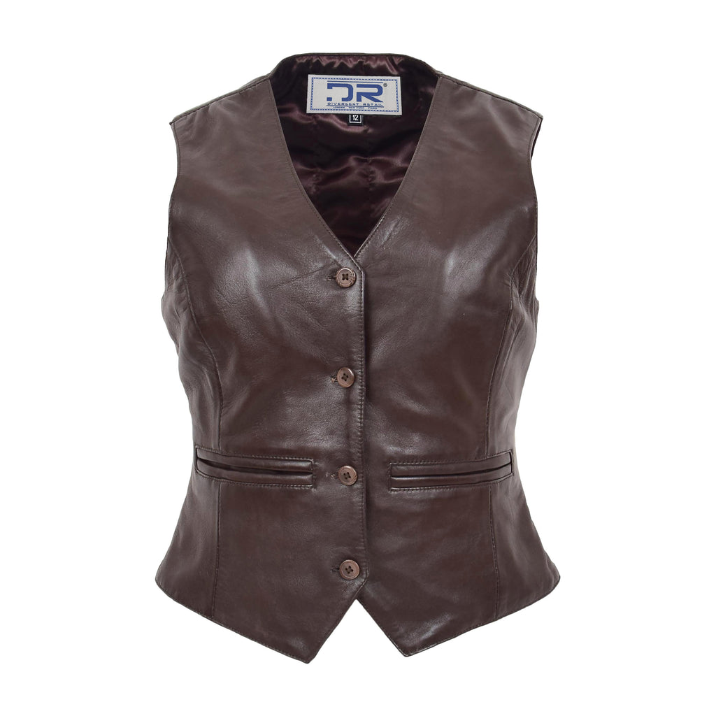 DR212 Women's Classic Leather Waistcoat Brown 1