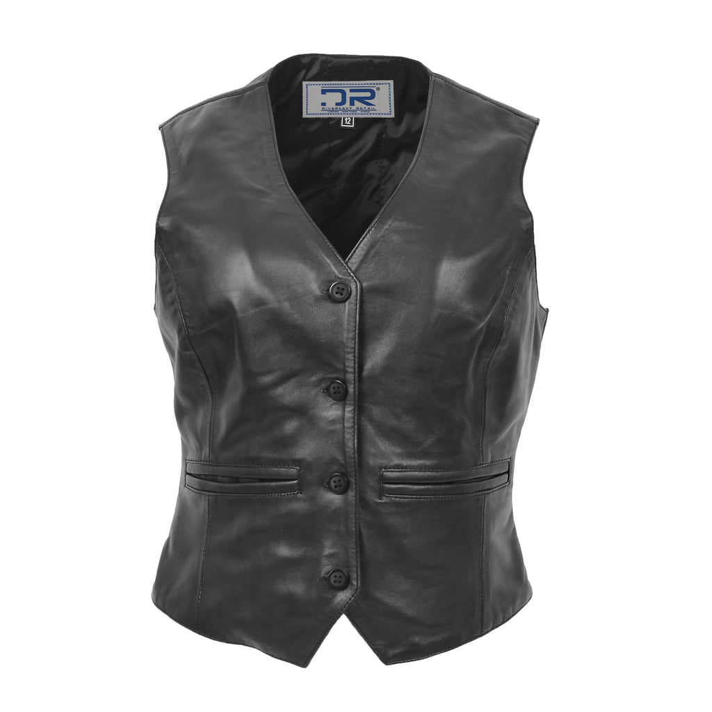 DR212 Women's Classic Leather Waistcoat Black 1