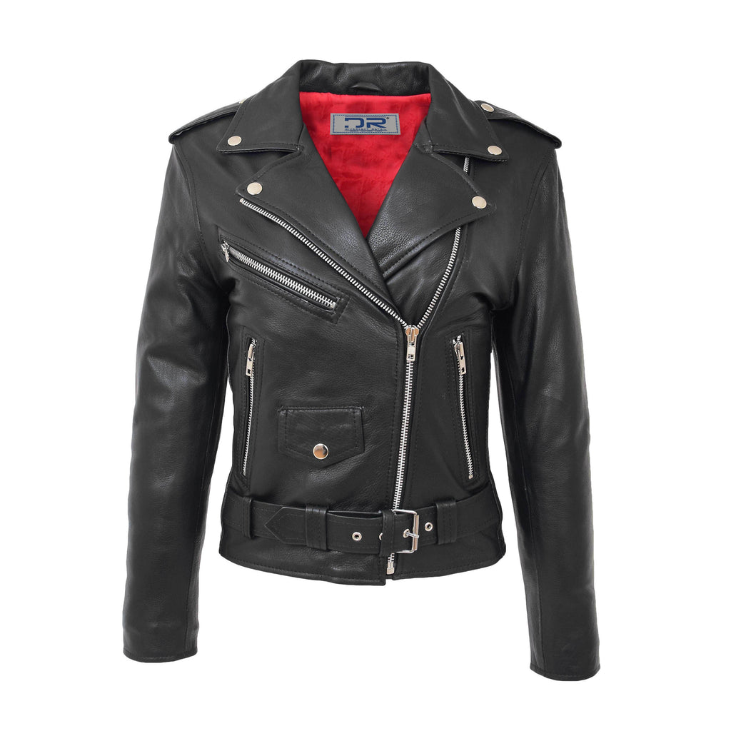 DR231 Women's Black Biker Jacket Brando Style 1