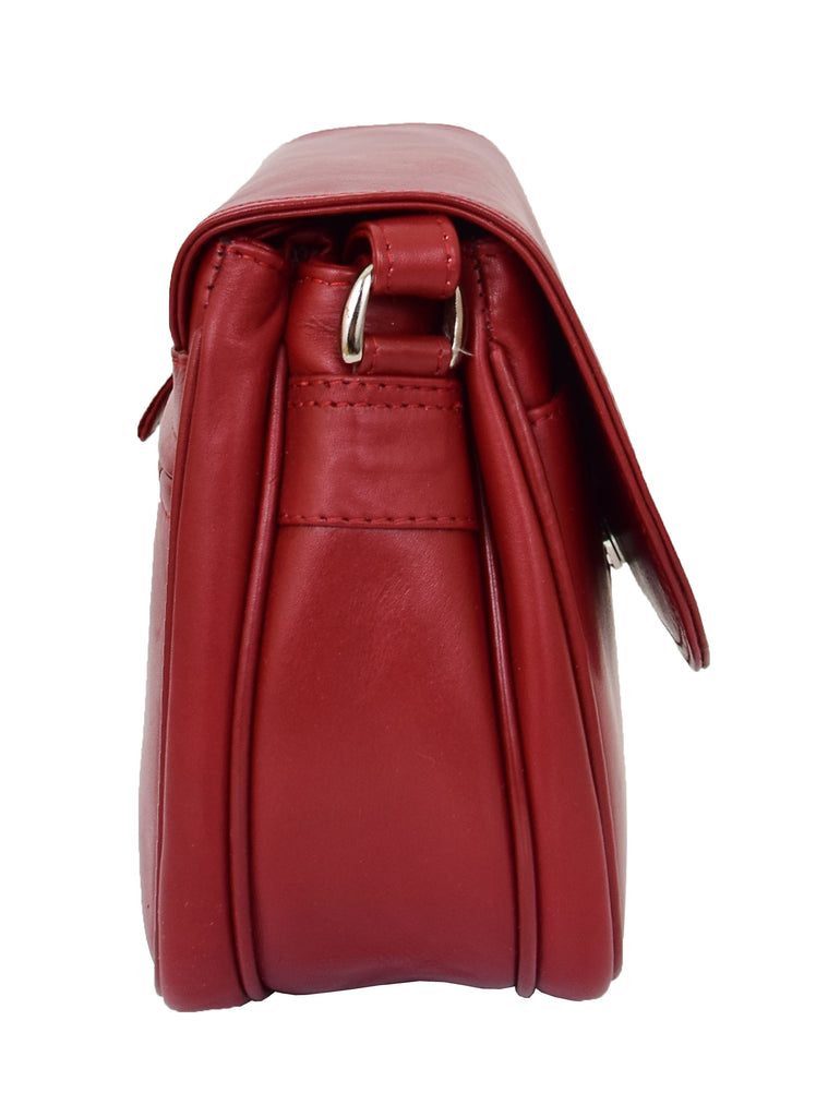 DR459 Women's Leather Cross Body Flap over Bag Red 3