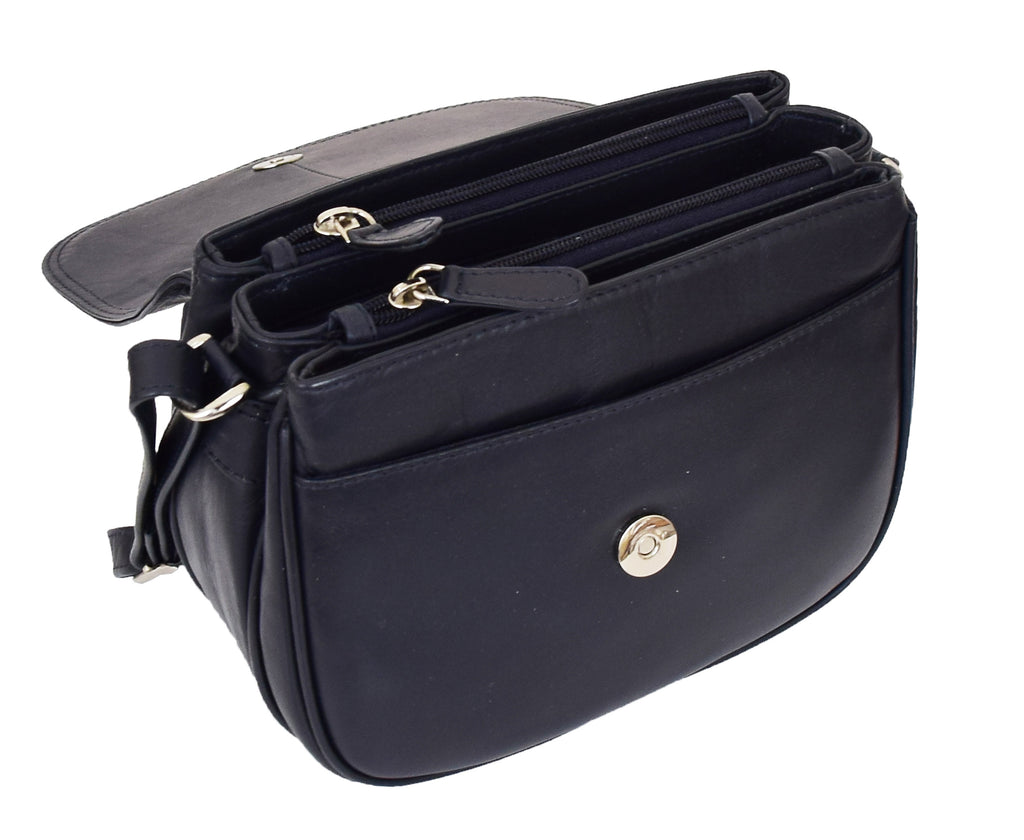 DR459 Women's Leather Cross Body Flap over Bag Navy 7