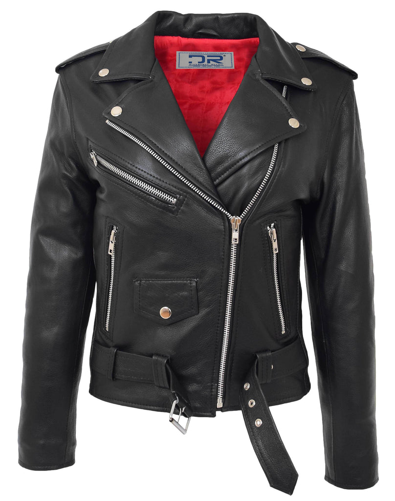DR231 Women's Black Biker Jacket Brando Style 4