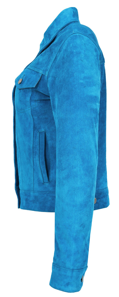 DR213 Women's Retro Classic Levi Style Leather Jacket Blue 5