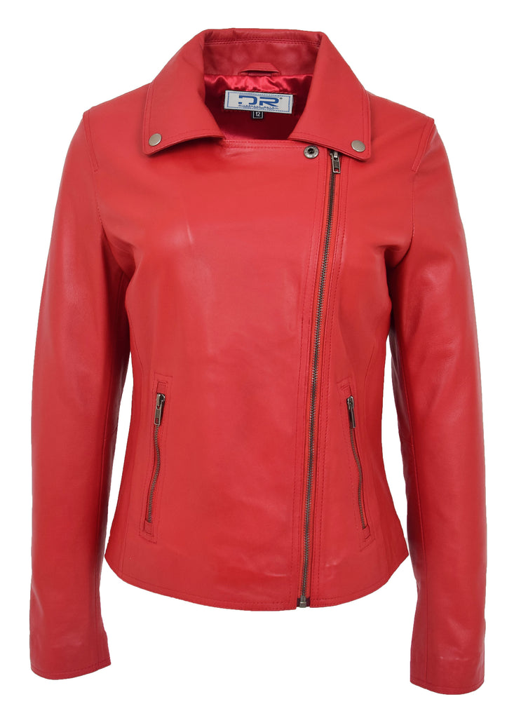 DR216 Women's Casual Smart Biker Leather Jacket Red 5
