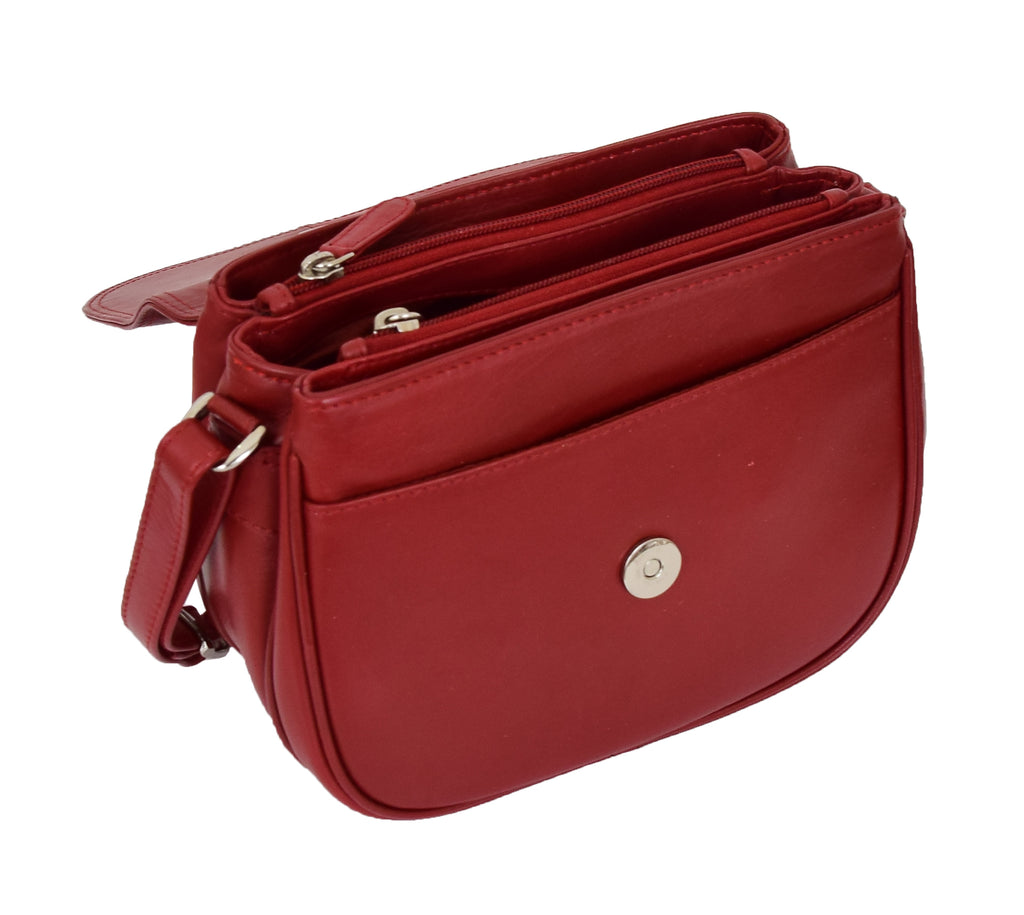 DR459 Women's Leather Cross Body Flap over Bag Red 7
