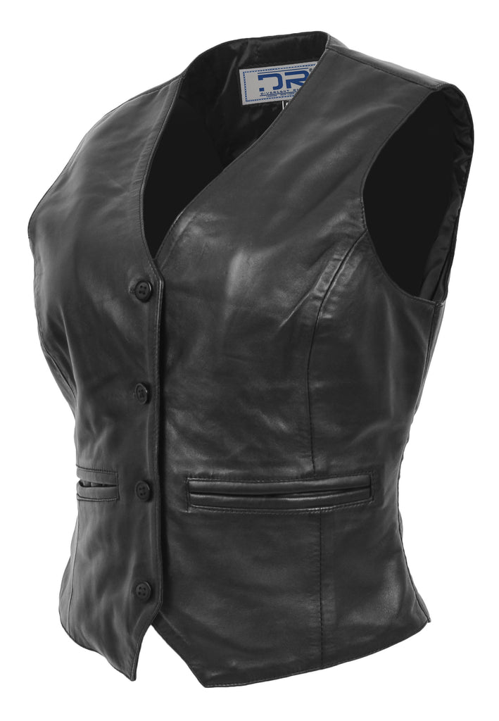 DR212 Women's Classic Leather Waistcoat Black 5