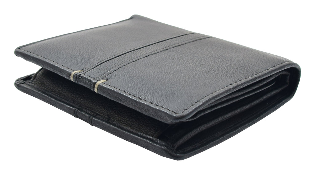 DR440 Men's Real Leather Small Bifold Wallet Black 5