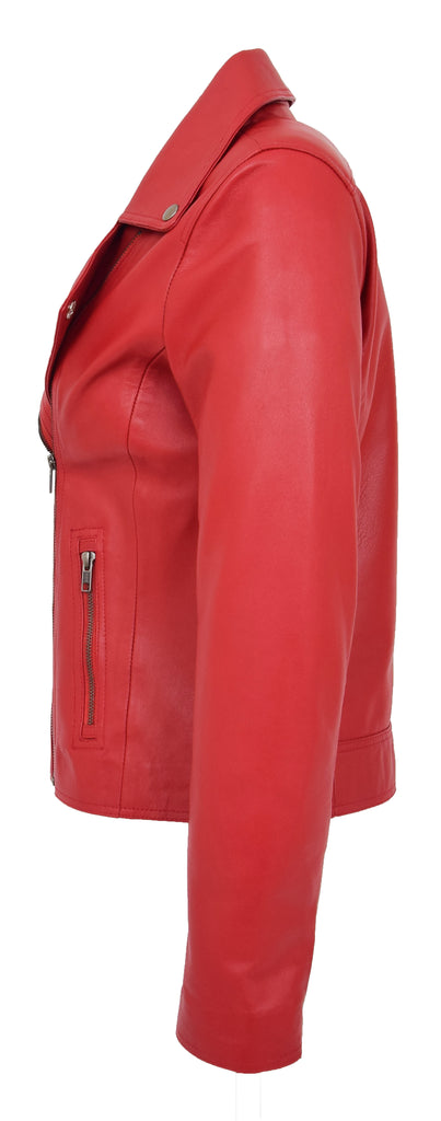 DR216 Women's Casual Smart Biker Leather Jacket Red 6