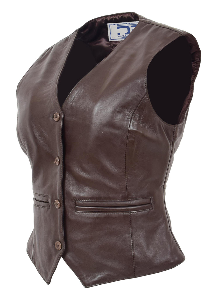 DR212 Women's Classic Leather Waistcoat Brown 6