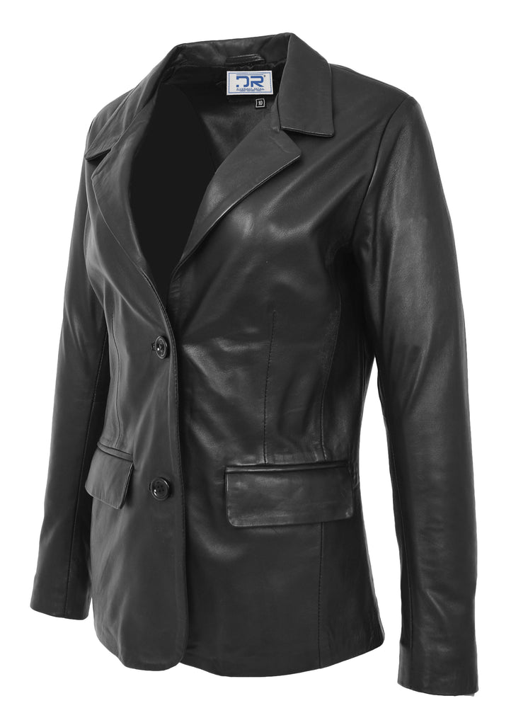 DR230 Women's Classic Blazer Leather Jacket Black 5