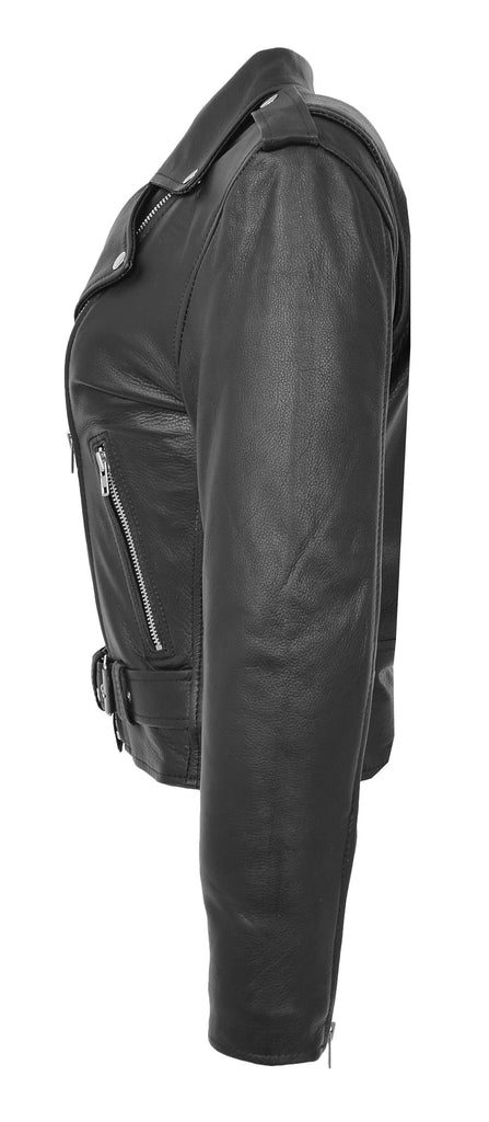 DR231 Women's Black Biker Jacket Brando Style 6