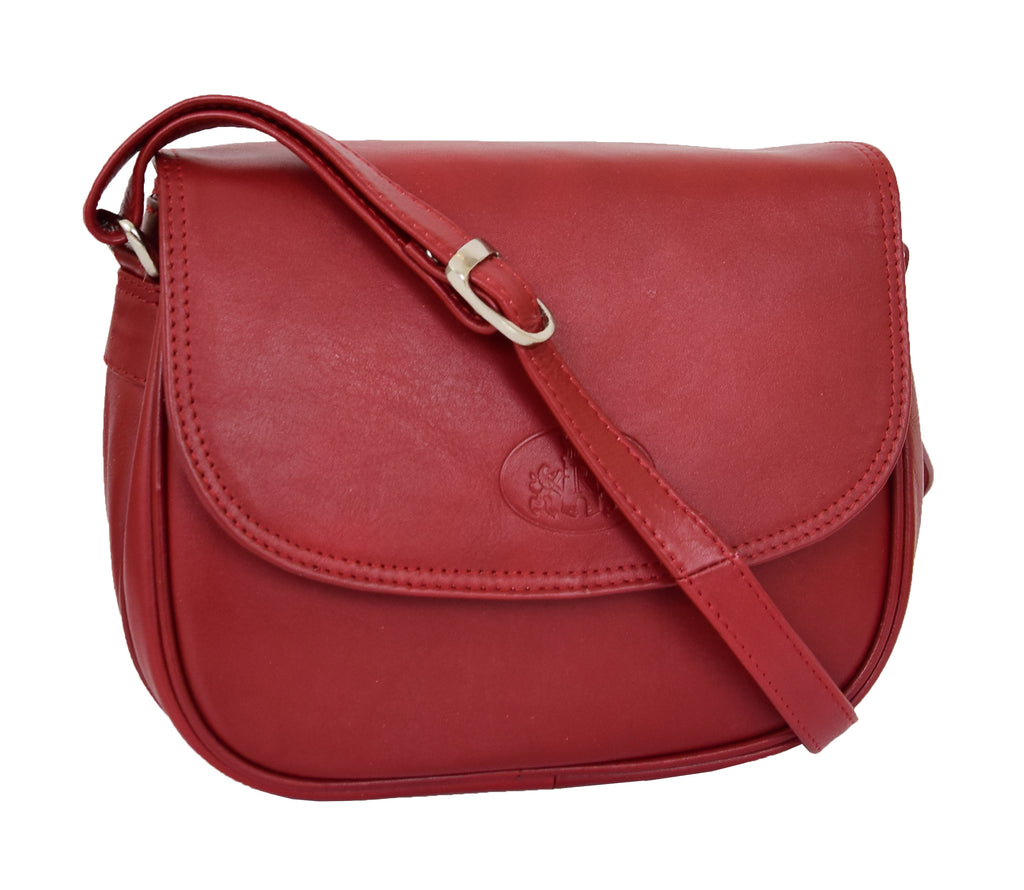 DR459 Women's Leather Cross Body Flap over Bag Red 4