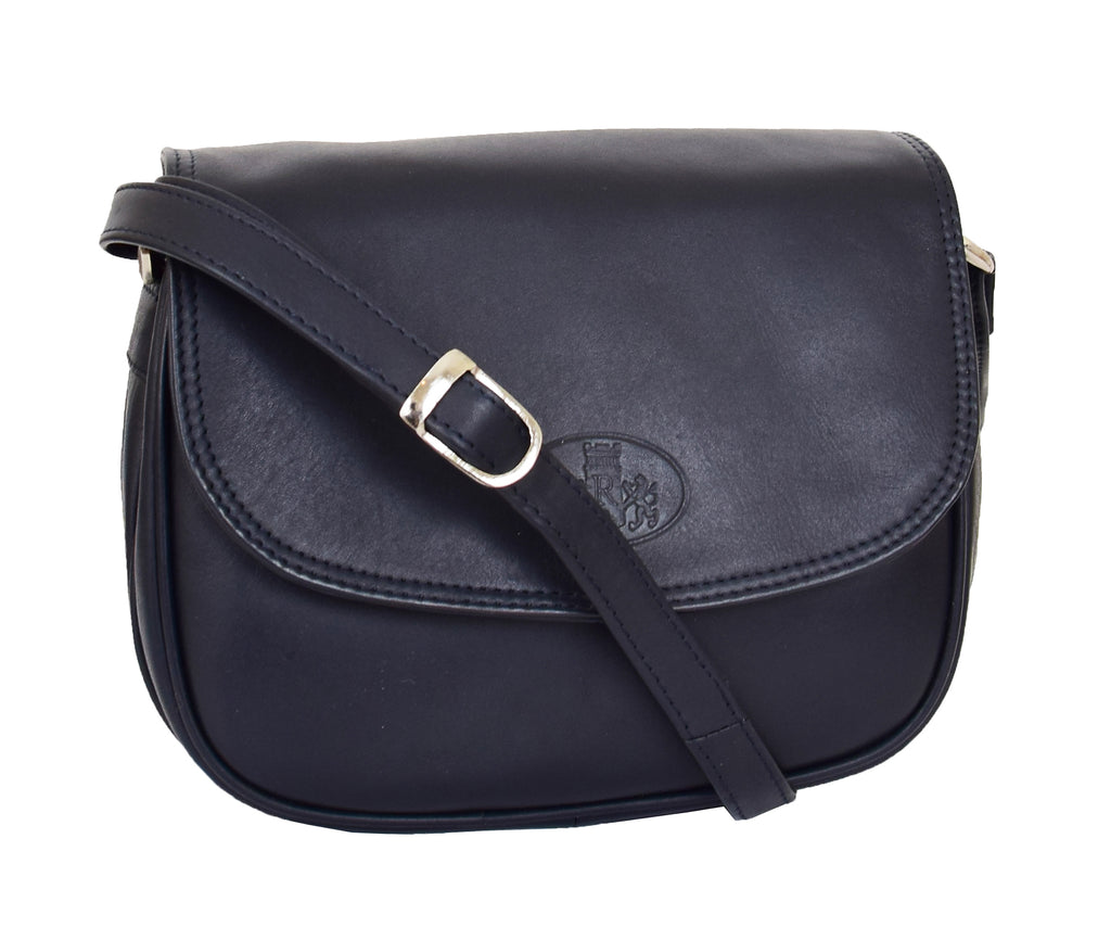 DR459 Women's Leather Cross Body Flap over Bag Navy 4