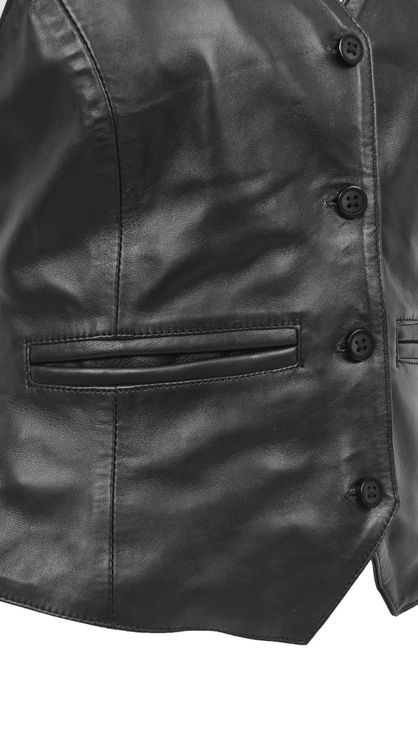 DR212 Women's Classic Leather Waistcoat Black 6