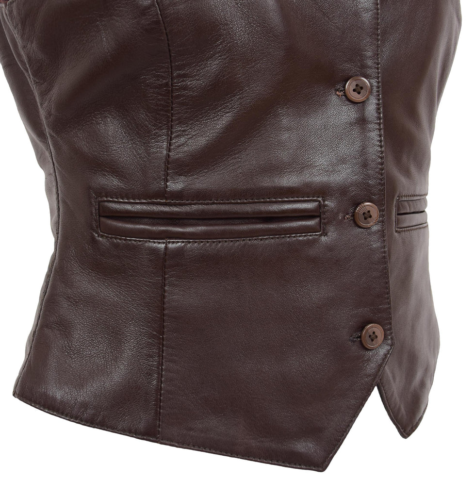 DR212 Women's Classic Leather Waistcoat Brown 3