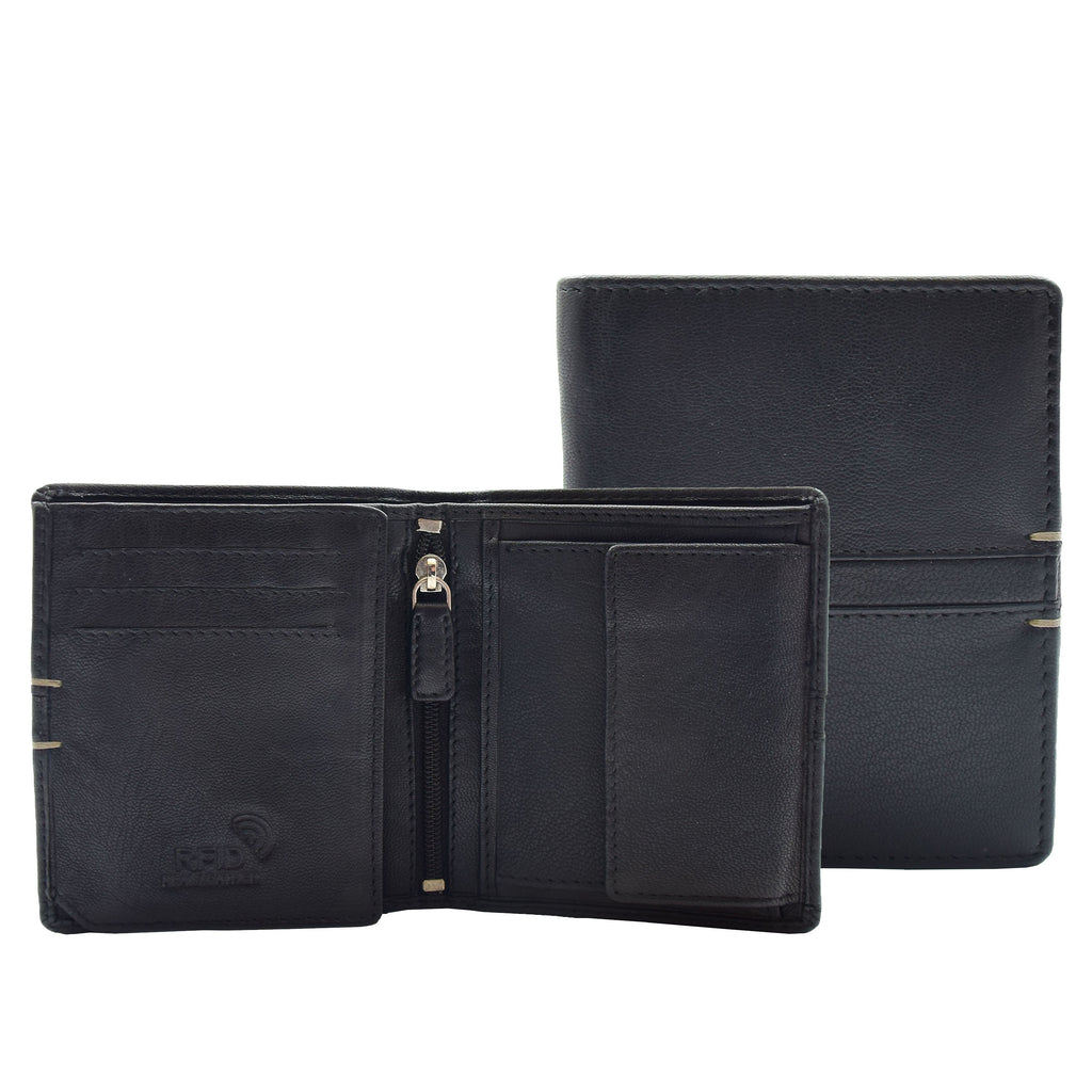 DR440 Men's Real Leather Small Bifold Wallet Black 1