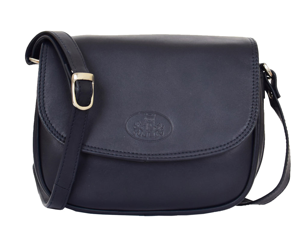 DR459 Women's Leather Cross Body Flap over Bag Navy 5