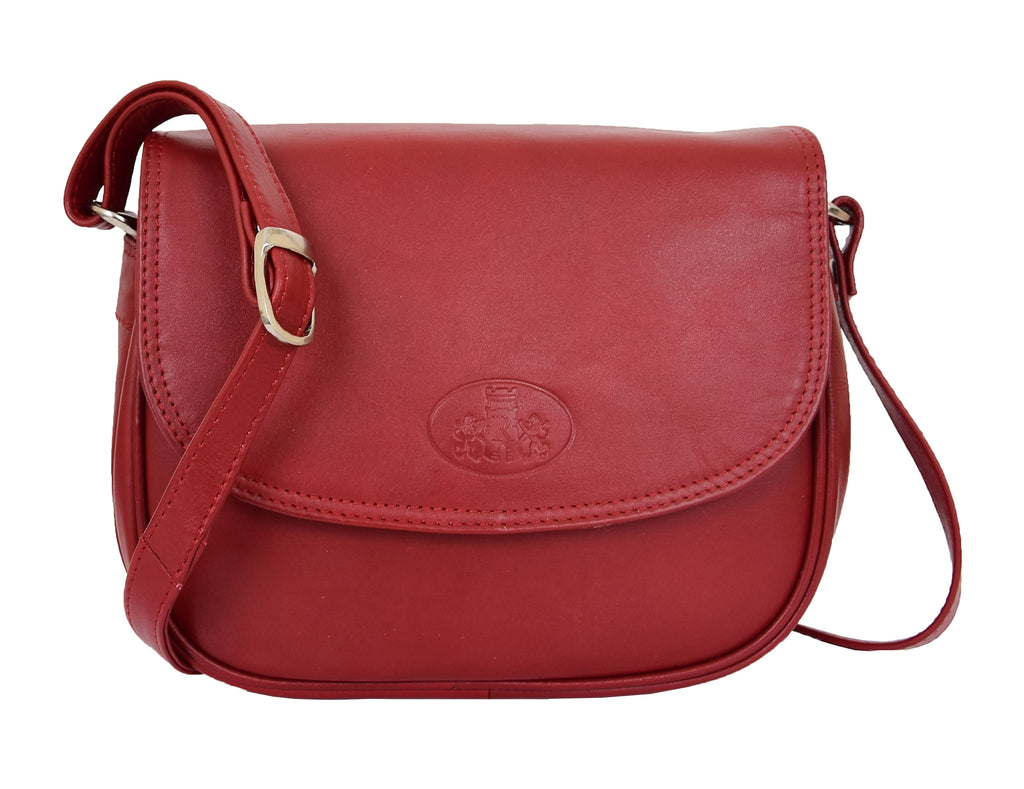 DR459 Women's Leather Cross Body Flap over Bag Red 5