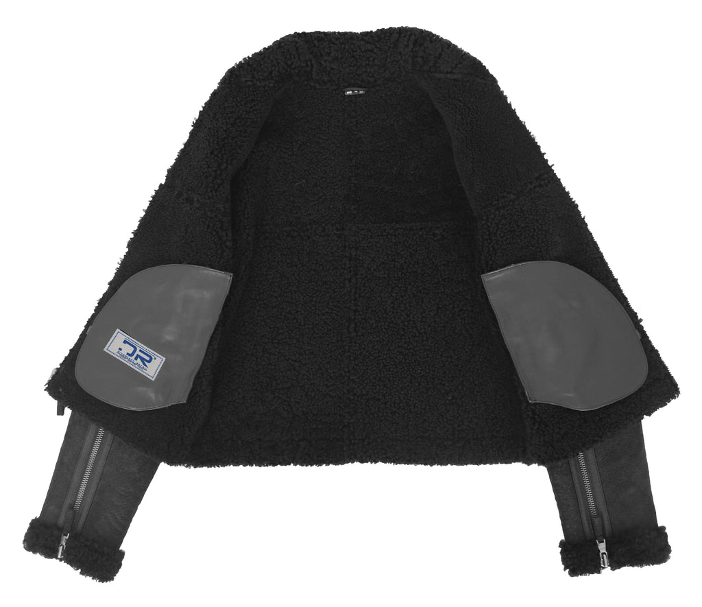 DR228 Women's Retro Sheepskin Leather Jacket Short Black 9