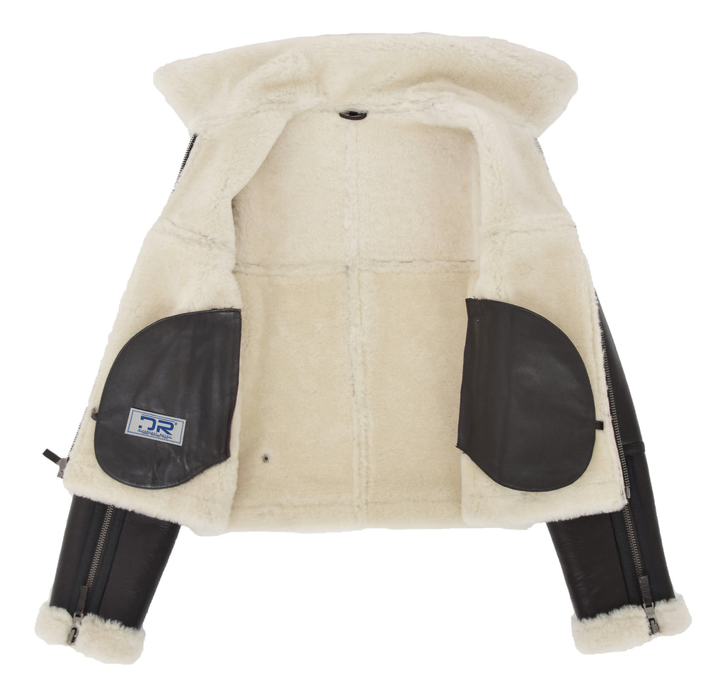 DR228 Women's Retro Sheepskin Leather Jacket Short Brown 9