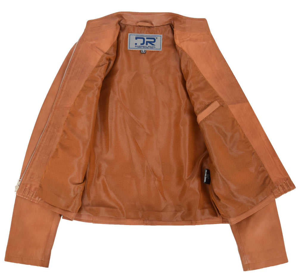 DR210 Women's Casual Biker Leather Jacket Tan 7